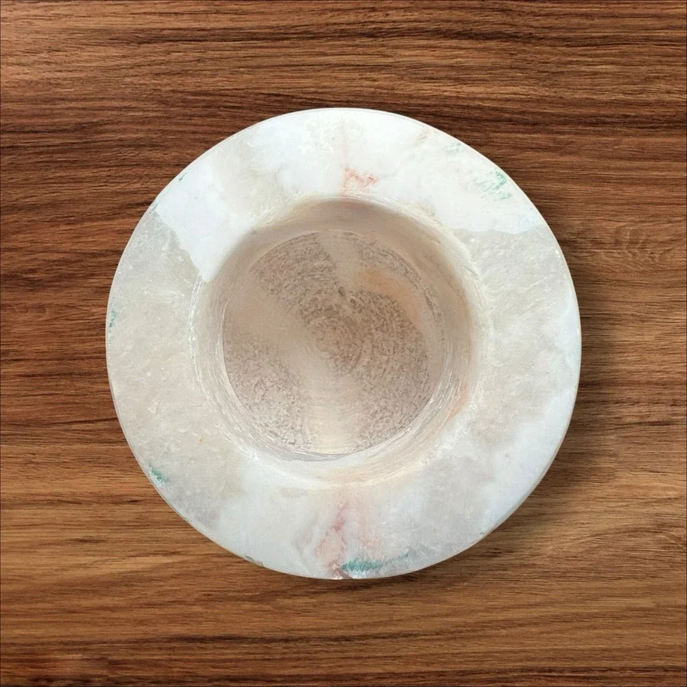 Egyptian Alabaster/marble Onyx Stone Vase‎ Lid And Serving Tray  VTG Collectible